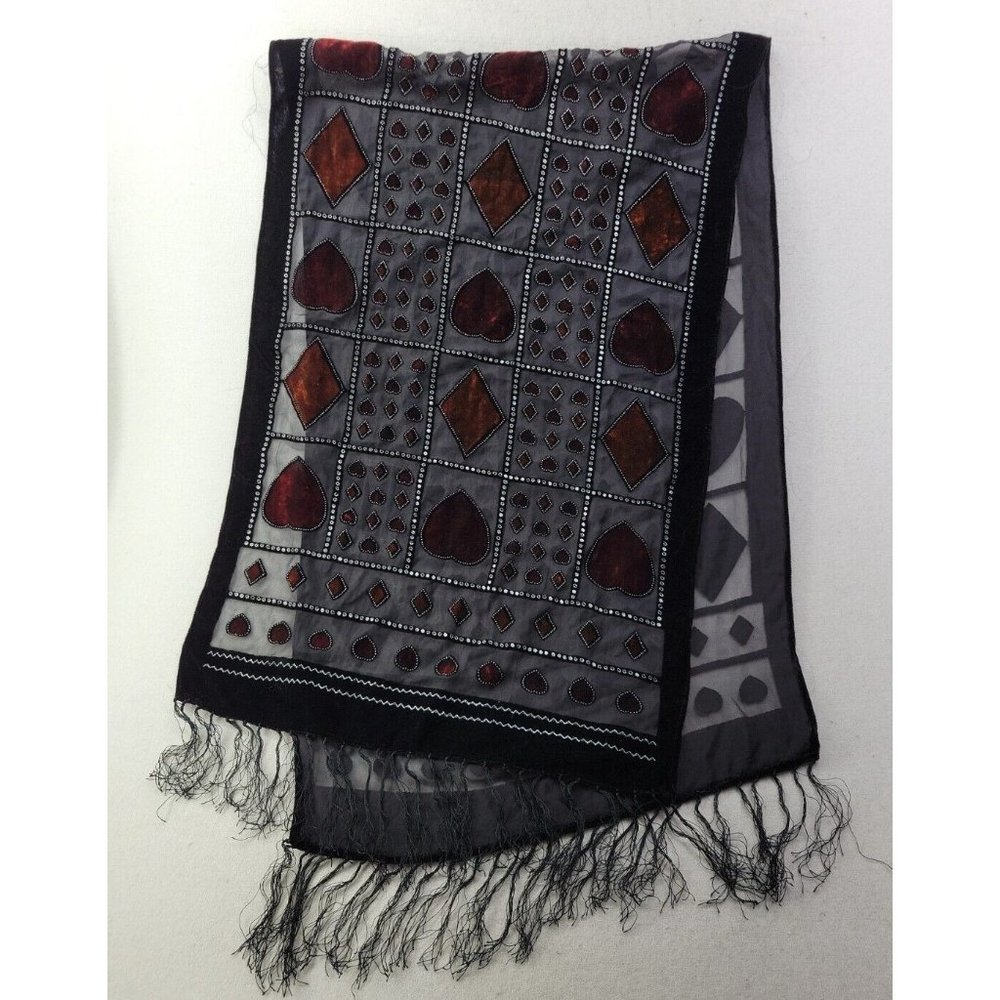 Women's Rectangular Neck Scarf Window Pane Velvet… - image 1